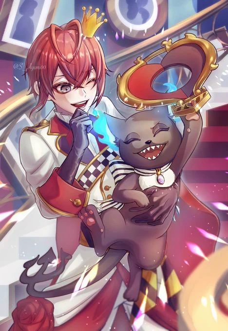 リドル寮長とグリムの戯れ#ツイステファンアート 