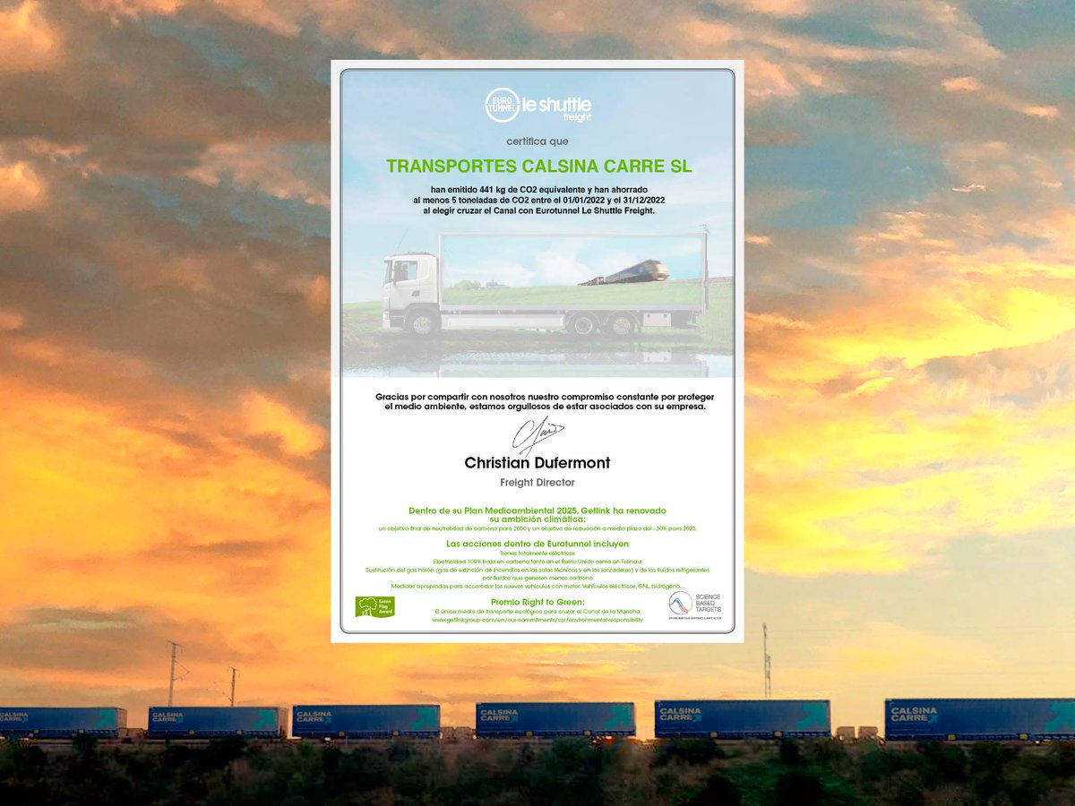 Calsina Carré Transports & Logistics (@calsina_carre) on Twitter photo En 2022 reducimos nuestra huella de carbono en un total de 11.611,50 toneladas, utilizando las Autopistas Ferroviarias VIIA - Lorry-Rail, Novatrans, Euro Tunnel y
<a href="/cargobeamer/">CargoBeamer</a>
.
🌱Seguimos apostando por la #intermodalidad y el transporte #sostenible🌱 En 2022 reducimos nuestra huella de carbono en un total de 11.611,50 toneladas, utilizando las Autopistas Ferroviarias VIIA - Lorry-Rail, Novatrans, Euro Tunnel y
<a href="/cargobeamer/">CargoBeamer</a>
.
🌱Seguimos apostando por la #intermodalidad y el transporte #sostenible🌱