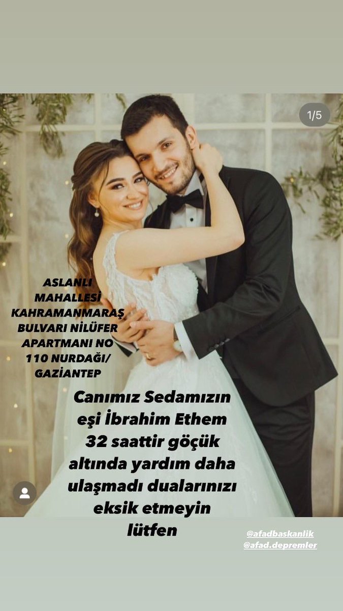 Aslanlı Mahallesi Kahramanmaraş Bulvarı Nilüfer Apartmanı No: 110 
Nurdağı/Gaziantep

İbrahim Ethem Yiğit
Elif Yiğit
Fatma Yiğit 2 gündür ekip yok! Enkaz altındalar 
<a href="/ahbap/">Ahbap</a> <a href="/AFADBaskanlik/">AFAD</a> <a href="/haluklevent/">Haluk Levent ( Ahbap Ekibi )</a> <a href="/OguzhanUgur/">Oğuzhan Uğur</a> #seferberlik #Turkiye #HelpTurkey #Gaziantep #deprem #HalukLevent