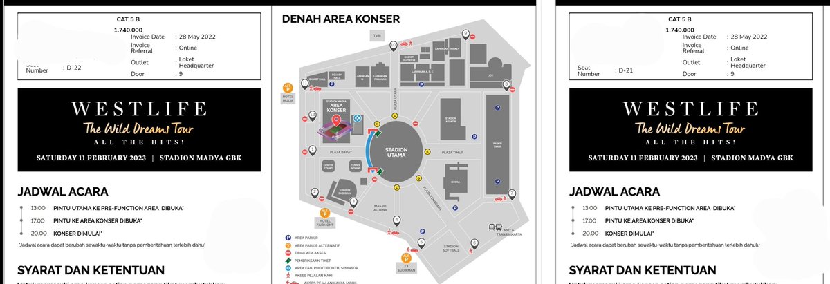 vikofajar's tweet photo. WTS Tiket Westlife The Wild Dreams Tour 2023 Jakarta GBK Madya Stadium (11 Februari 2023)

Jual Dibawah Harga Standart
Ticket Category: CAT 5B 
Available : 2 Tickets duduk bersebelahan
Price : 3 juta for 2pcs tickets

Thank You! 
wts wtb westlife jakarta https://t.co/pv6FiRHBKg