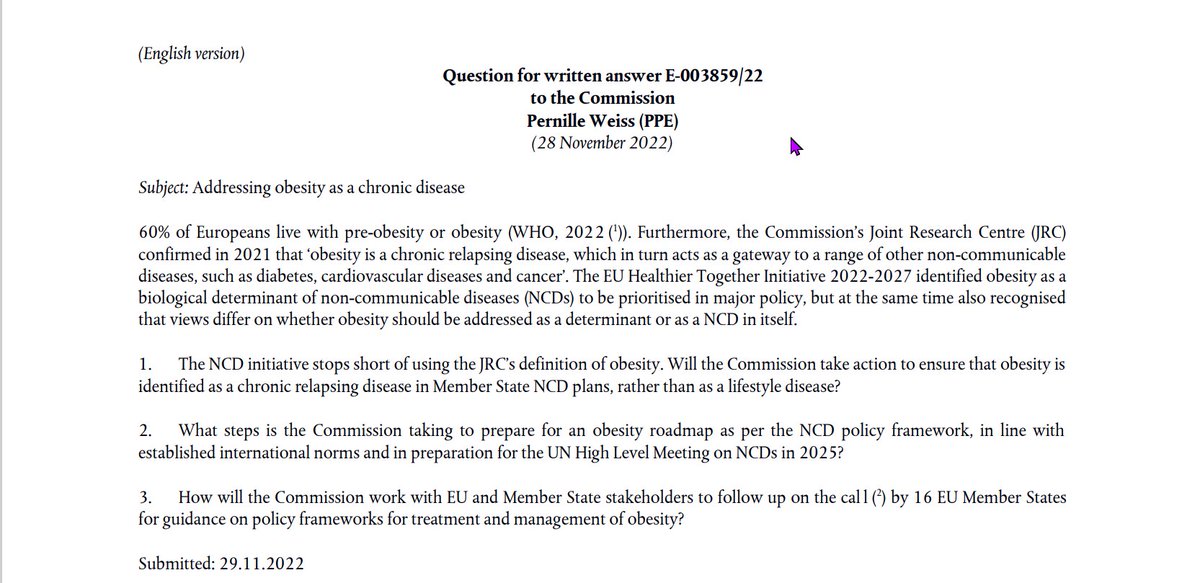 MEPs for Obesity & Health System Resilience (@euobesity) on Twitter photo Mixed feelings: <a href="/SKyriakidesEU/">Stella Kyriakides</a> response to <a href="/WeissPernille/">Pernille Weiss-Ehler</a> #WrittenQ on plans 4 #HealthierTogether #ObesityNCDRoadmap B4 #UNGANCD2025
๐ No immediate plans for #ObesityNCDRoadmap
๐ #EUChildhoodObesityStrategy evaluation confirmed
<a href="/EP_Environment/">ENVI Committee Press</a>
bit.ly/3ldC2Vb Mixed feelings: <a href="/SKyriakidesEU/">Stella Kyriakides</a> response to <a href="/WeissPernille/">Pernille Weiss-Ehler</a> #WrittenQ on plans 4 #HealthierTogether #ObesityNCDRoadmap B4 #UNGANCD2025
๐ No immediate plans for #ObesityNCDRoadmap
๐ #EUChildhoodObesityStrategy evaluation confirmed
<a href="/EP_Environment/">ENVI Committee Press</a>
bit.ly/3ldC2Vb