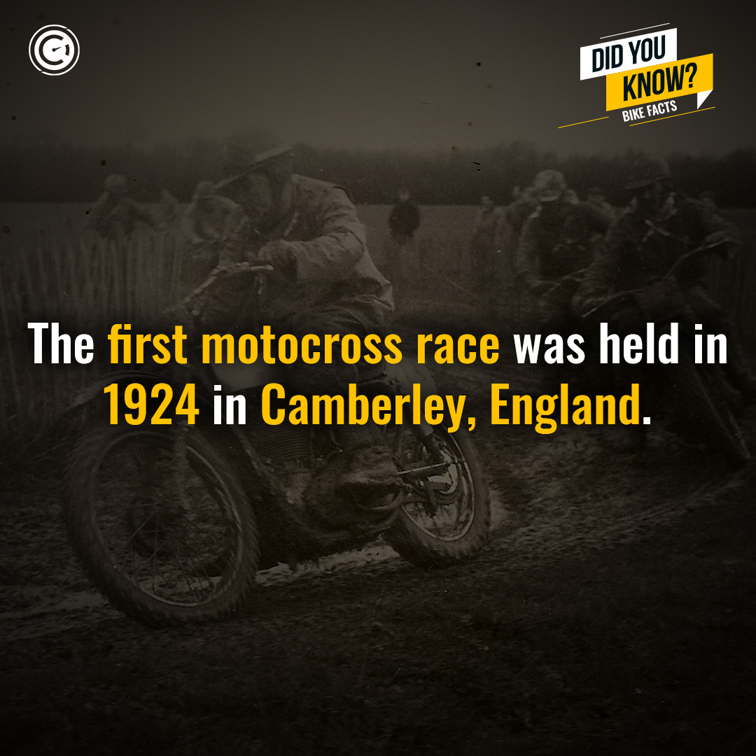 The first motocross race was held in 1924 in Camberley, England