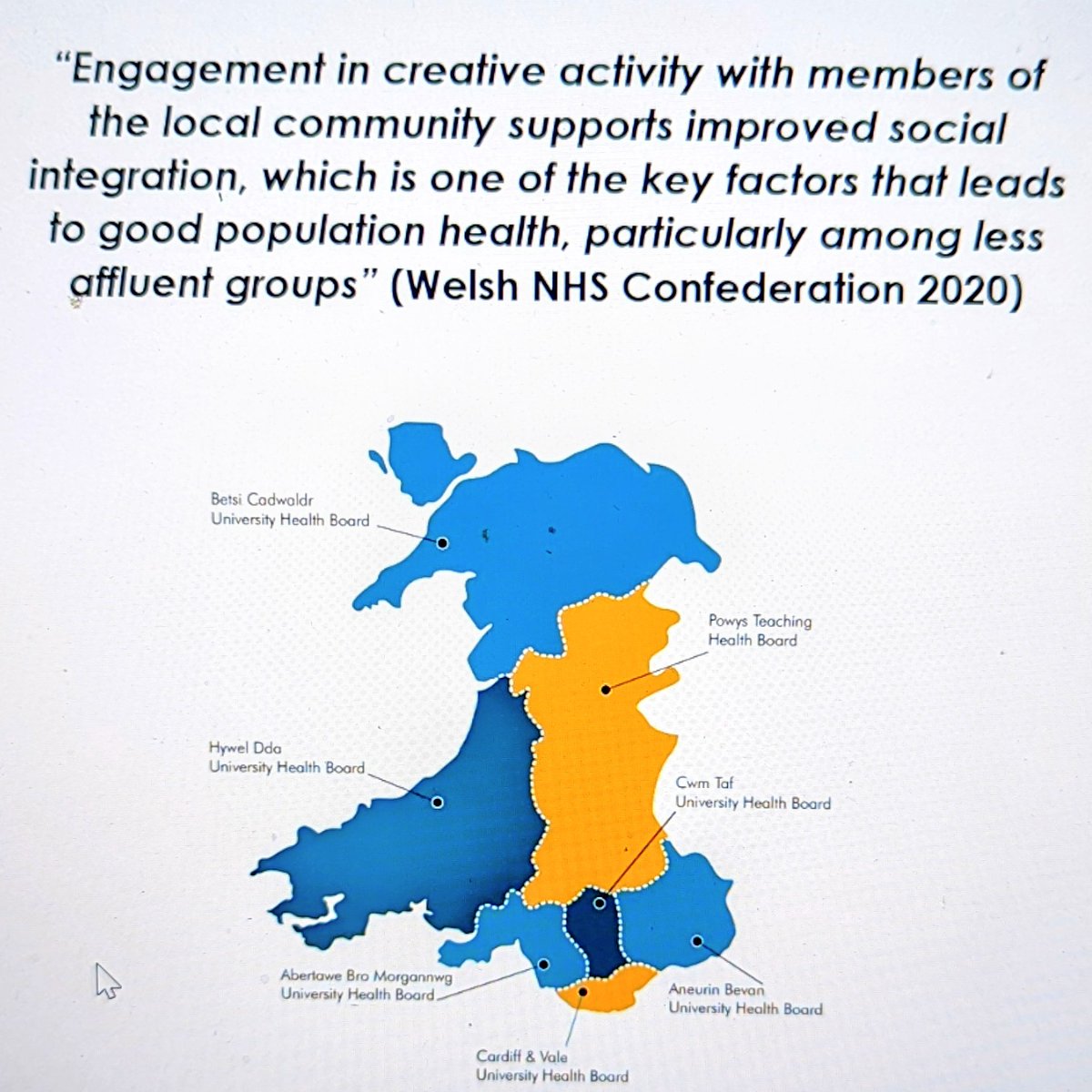 ArtsSth's tweet photo. Learning from Wales - presentation on Arts in Health in Wales. Some fantastic joined up thinking and belief that holistic approach to wellbeing works. @NPAGUK @SheffieldHosp https://t.co/ORsqwyLesP