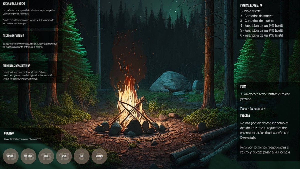 A medida que lo testeo en <a href="/comunidadumbria/">Comunidad Umbría</a> voy actualizando en <a href="/itchio/">itch.io</a> mi módulo de rol en solitario 'Susurros en la hojarasca'. He cambiado el flujo añadiendo dos escenas más para facilitar que os podáis perder en el bosque con todas las de la ley. chemoumbria.itch.io/susurros-en-la…