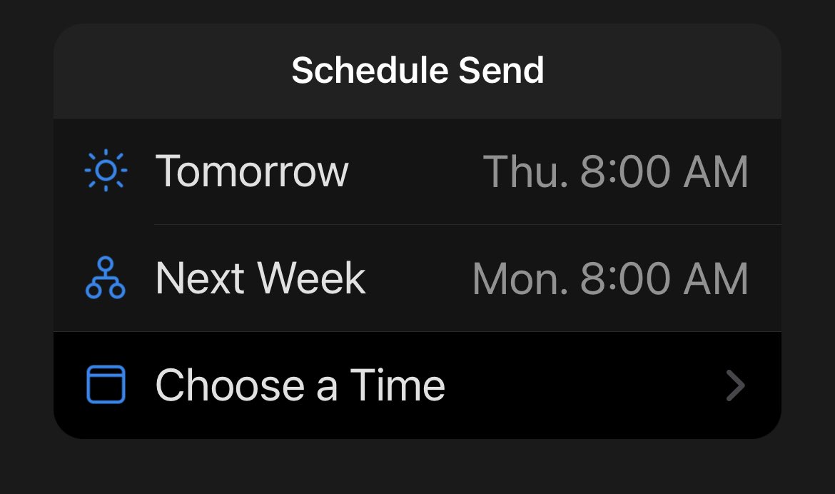 boonebytes's tweet photo. @kristinaennis @Miss_vick_ I just checked Outlook on an iPhone. Looks like you go through the three dots at the bottom of your new email (see screenshots).

I'm personally more of a fan of sending when ready. I don't want to get a bunch of emails at once at 8pm, right when I'm trying to slow down 😅 https://t.co/79gh1Tg7kx