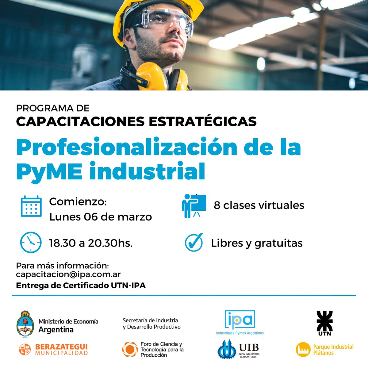 IPAPYMES's tweet photo. 👩🏽‍💻 Profesionalización de la PyME industrial

📃Entrega de Certificado UTN-IPA.

▶ Formulario de inscripción: https://t.co/0OHXs5WSWN

CUPOS LIMITADOS‼️
@produccion_arg @dmvasco @tomascanosa 
#cursosgratuitos #capacitaciones #pyme https://t.co/FMkd5Rms7e