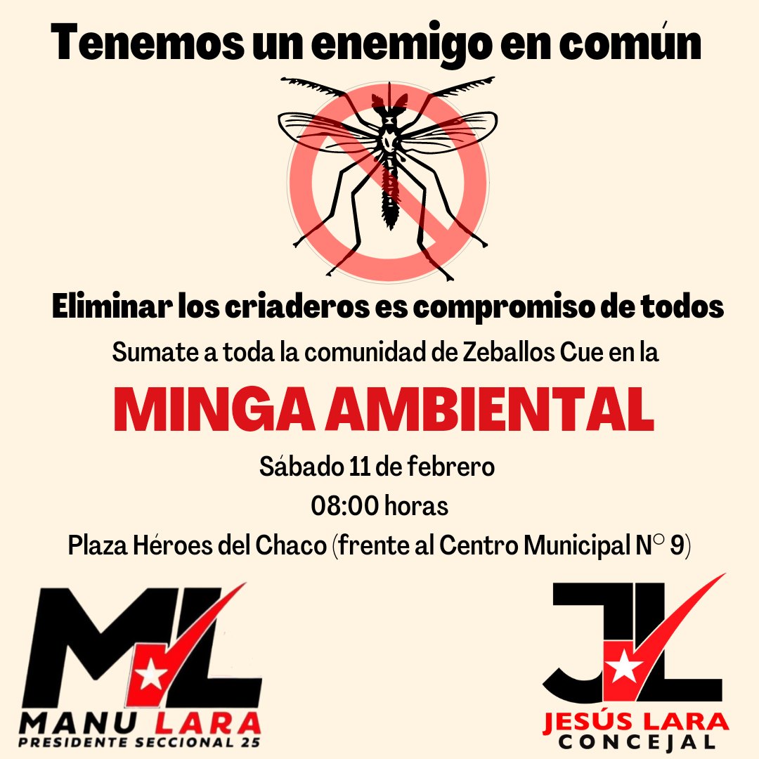 manularapy's tweet image. ¡A Zeballos Cue lo vamos a dejar LIMPIO! 

Aquí #NosCuidamosEntreTodos contra #Chikungunya y #Dengue

Nos unimos con el Centro de Salud, el IPS, la Policía Nacional, el Centro Municipal, las comisiones vecinales y todos los vecinos para la jornada de limpieza este sábado 

🧵