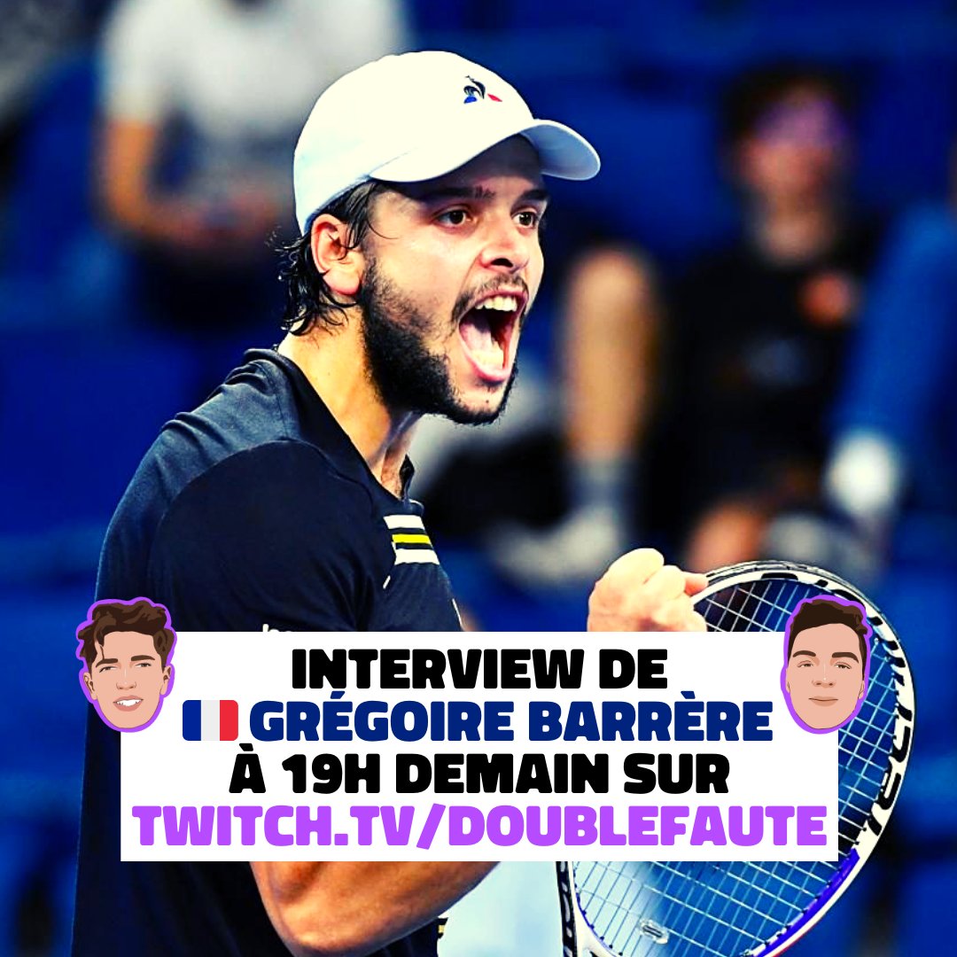 Coup de ⚡ demain soir ici ! 🔥🔥

🎙️ Interview avec 🇫🇷 Grégoire Barrère

📝 Rendez-vous demain (jeudi 09 fév.) à 🕖 19h pour échanger avec 🇫🇷 Grég et lui poser nos questions sur son début de saison parfaite et nous aurons quelques surprises 😎.

➡️ twitch.tv/doublefaute