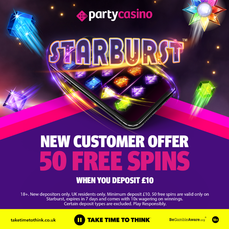 partycasino's tweet photo. Enjoy an amazing 50 FREE Spins on Starburst! 👇👇👇+3000 slots and new exclusives every month 🎰!

18+ | https://t.co/cWhw8I8kUd | T&amp;Cs apply