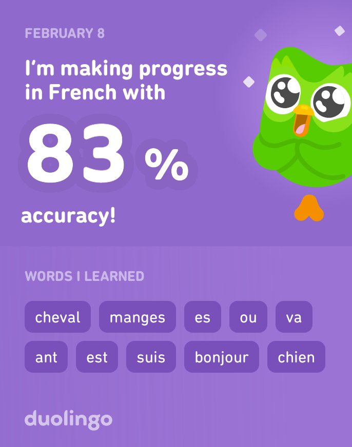 SeunSuccessP2's tweet photo. I’m learning French on Duolingo! It’s free, fun, and effective. https://t.co/bhihFmW2iL