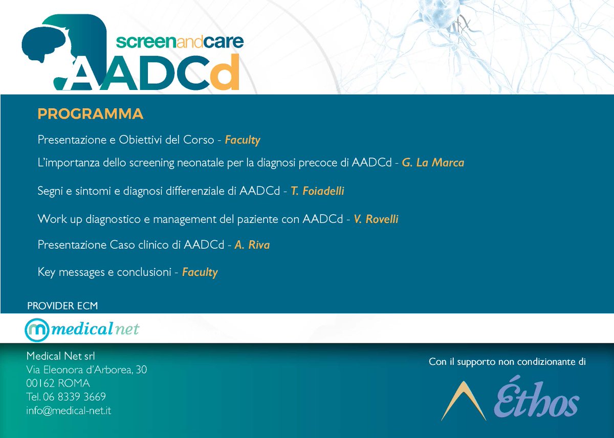 MedicalNet9c's tweet photo. Medical Net è lieta di presentare la #FAD #ECM #GRATUITA, dal titolo "SCREEN AND CARE #AADCD" 🧠
➡️ Per iscrizioni: https://t.co/qsnlWmAgVb
🗓️ Date: 10/01 - 31/12/23
🎯 Crediti ECM: 3 https://t.co/XDBVdI6BZV