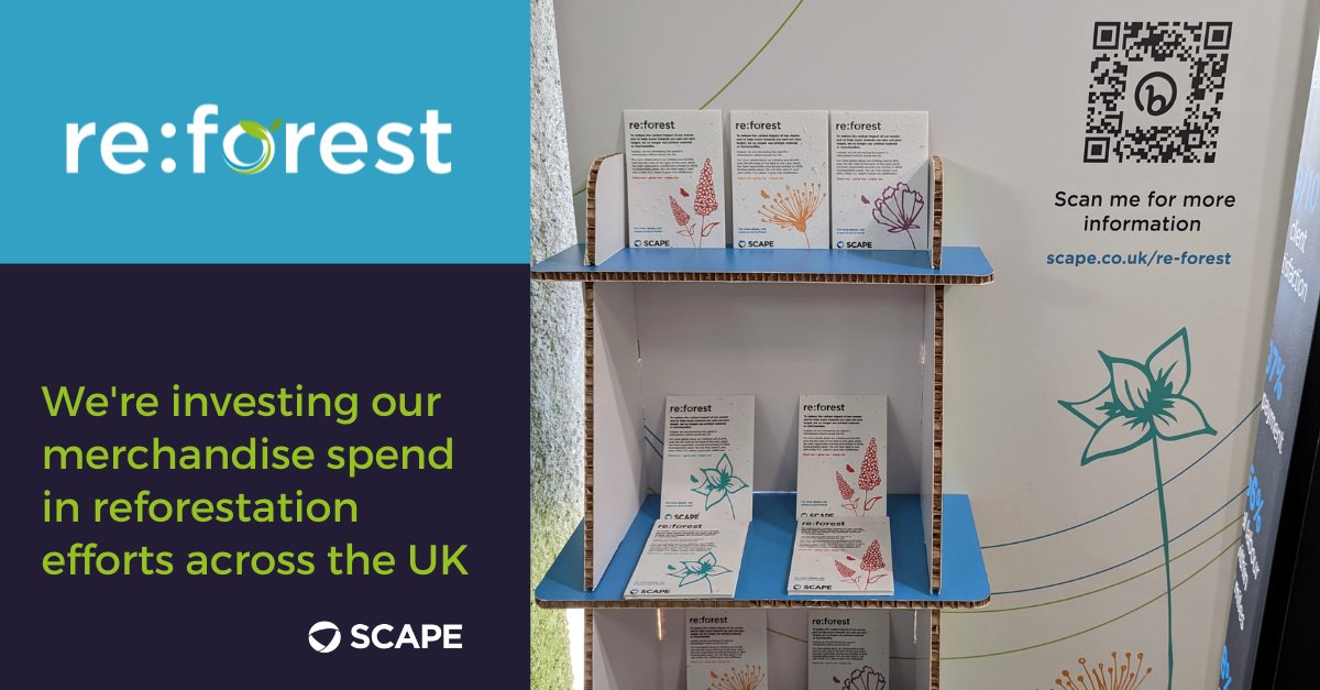 Scape_Group's tweet photo. We're at #GovProp23 &amp; we're delighted to launch our re:forest campaign, which  sees us swapping our merchandise for meaningful action with our only giveaways being seeded cards. Plus, we've partnered with @Carma_earth to plant trees across the UK! https://t.co/bhlHOjErf0 https://t.co/BbiM5e9kYS