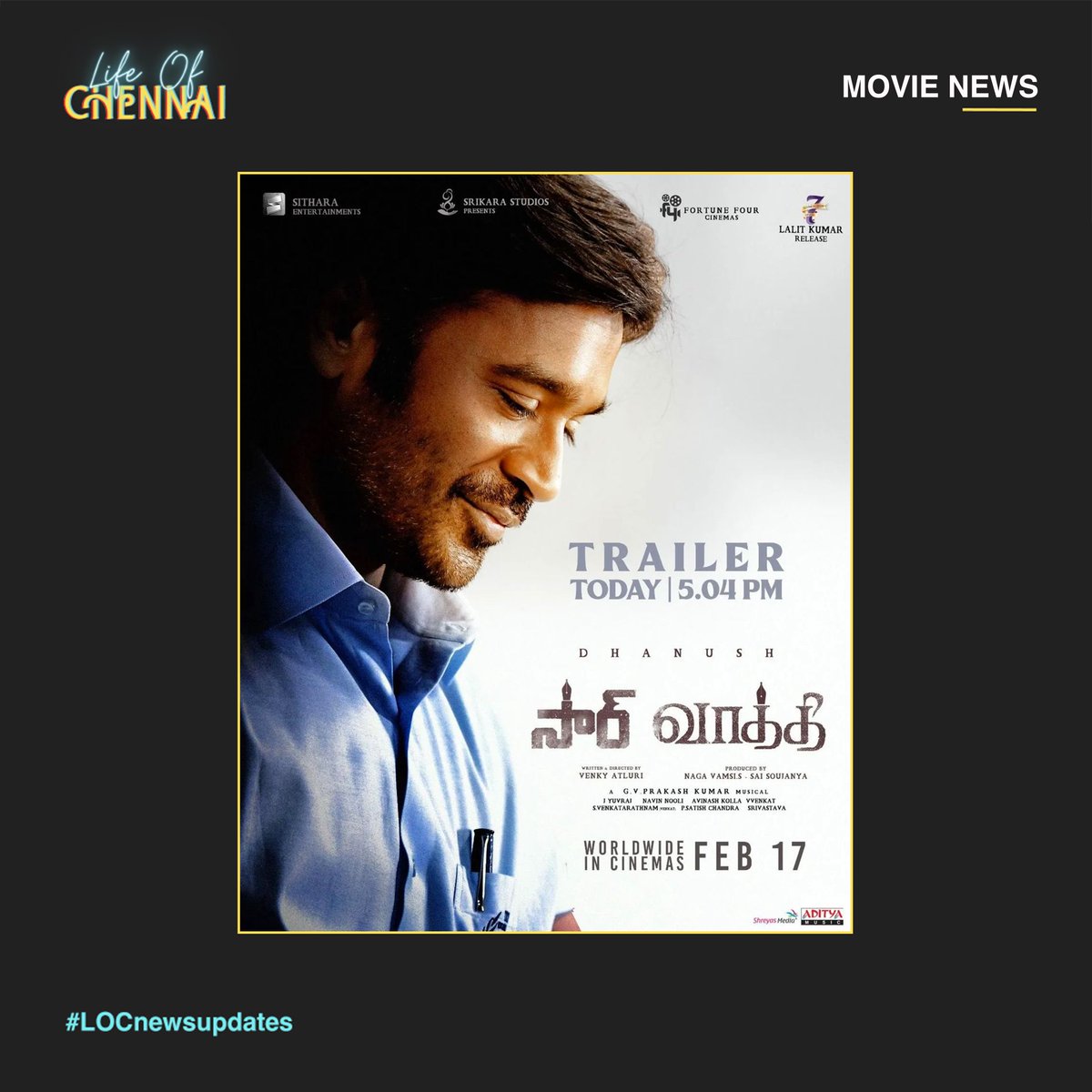 Lifeofchennaii's tweet photo. Vaathi🥺❤️

#Vaathi #VaathiTrailer #dhanush #movienews #lifeofchennai #idhuchennaimacha https://t.co/ZA0HVBEiyN