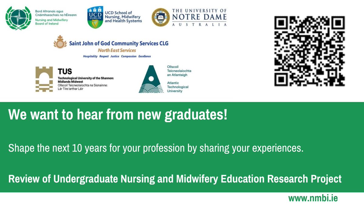 We want to hear from recent nursing and midwifery graduates!

We are sponsoring national research to review nursing and midwifery undergraduate education programmes leading to registration in Ireland. 

…althandagriscience.fra1.qualtrics.com/jfe/form/SV_9p…