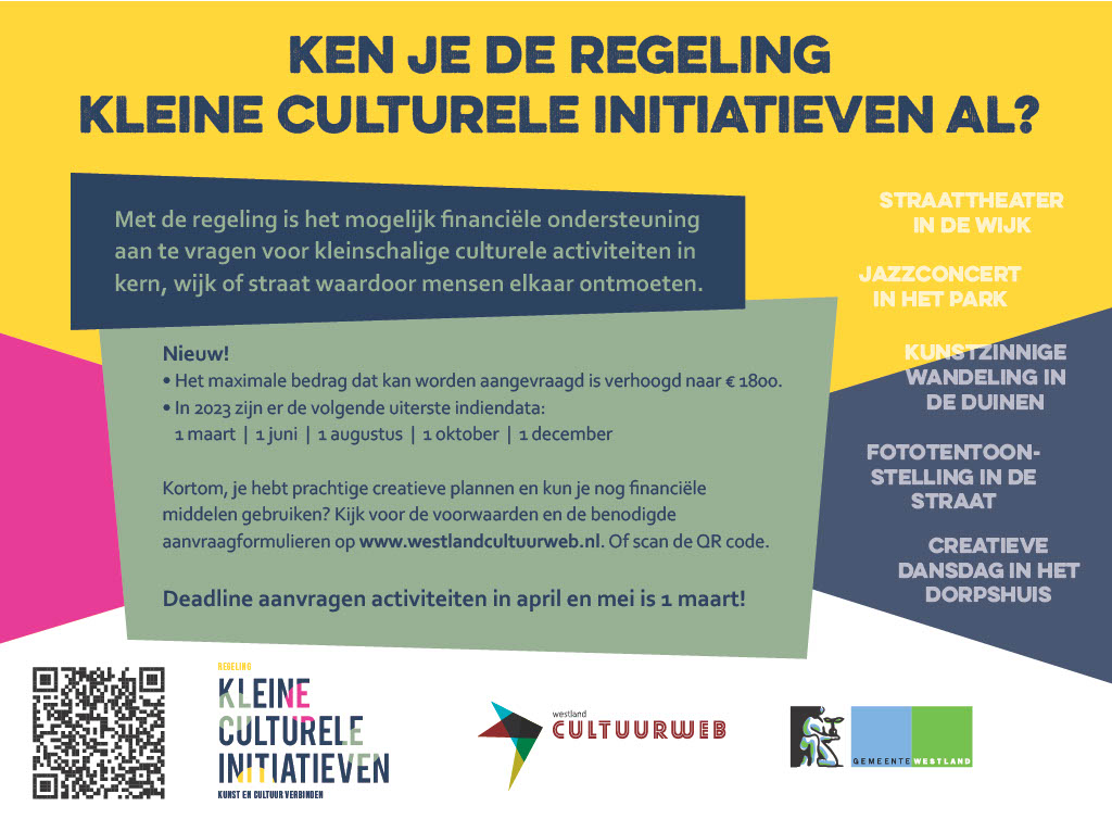 Ken je de 𝗿𝗲𝗴𝗲𝗹𝗶𝗻𝗴 𝗞𝗹𝗲𝗶𝗻𝗲 𝗖𝘂𝗹𝘁𝘂𝗿𝗲𝗹𝗲 𝗜𝗻𝗶𝘁𝗶𝗮𝘁𝗶𝗲𝘃𝗲𝗻 al? En wist je al dat er in 2023 meer aanvraagrondes zijn en het maximale bedrag dat kan worden aangevraagd is verhoogd? Idee voor een mooi cultureel initiatief? bit.ly/kci-kan-weer