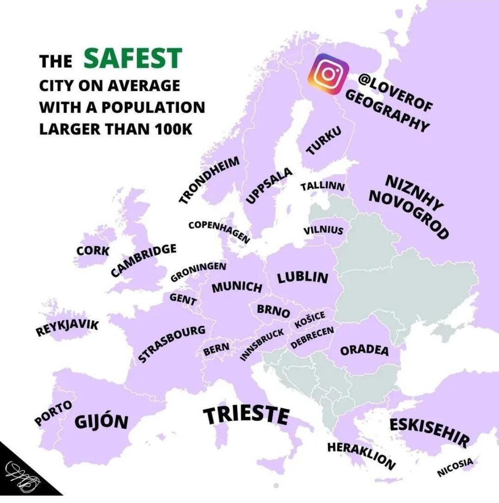 r/MapPorn All New Posts on Twitter "Safest European cities with 100k