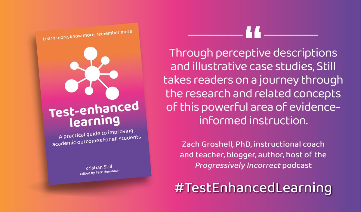 CrownHousePub's tweet photo. In #TestEnhancedLearning, @KristianStill explains how test-enhanced learning, spaced retrieval practice, metacognition and personalisation can improve learning and retention.
Thank you @MrZachG for reviewing! 📚
Out now: https://t.co/o4neQ0CfTT
#Research #Teaching https://t.co/mM9Q2yKTTf