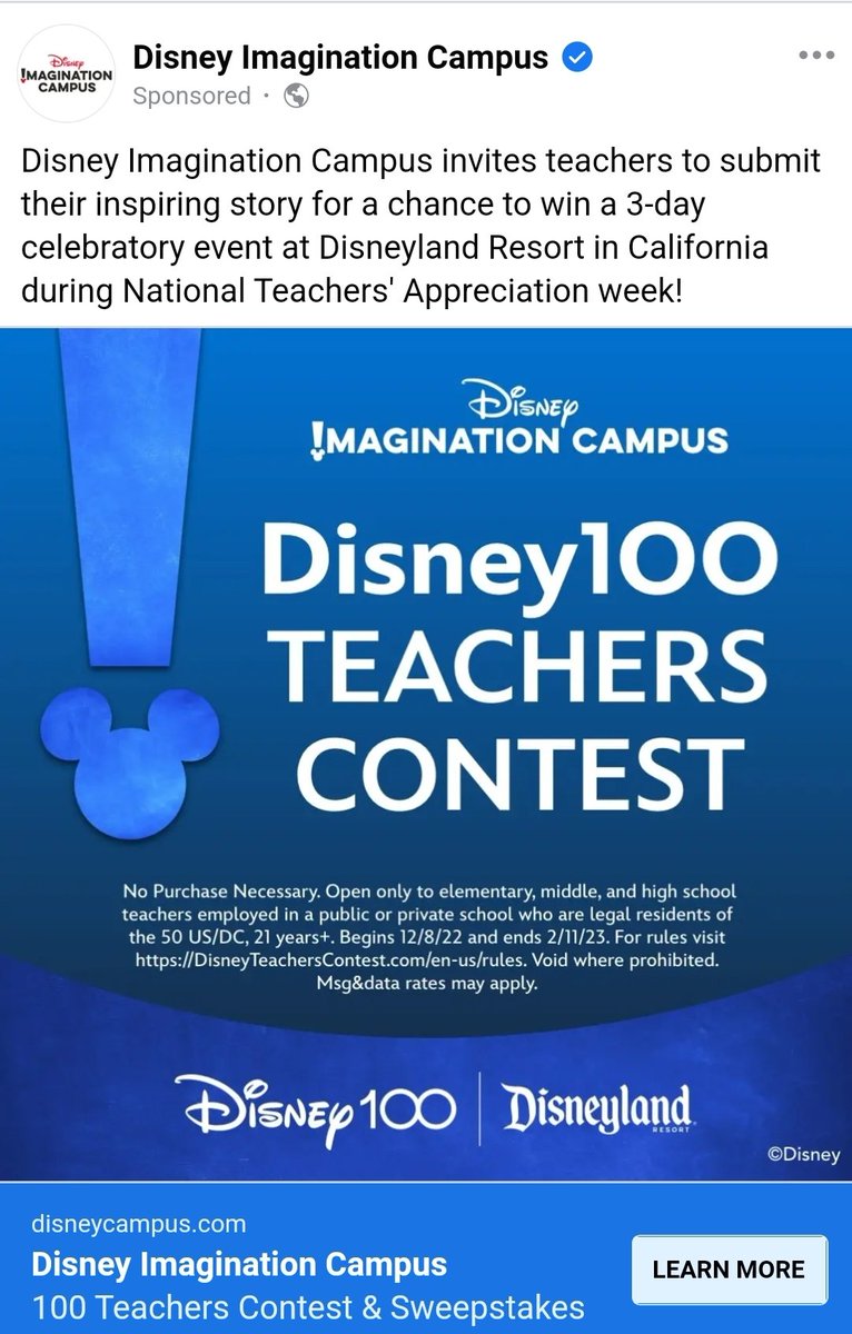Yet again <a href="/Disney/">Disney</a> ImaginationCampus doesn't recognize those working in Early Childhood Education and teachers in family-care centers. It's unfair to know ECE professionals are not considered teachers after all these years. 

#earlyeducators 

#DoBetter #DisneyImaginationCampus