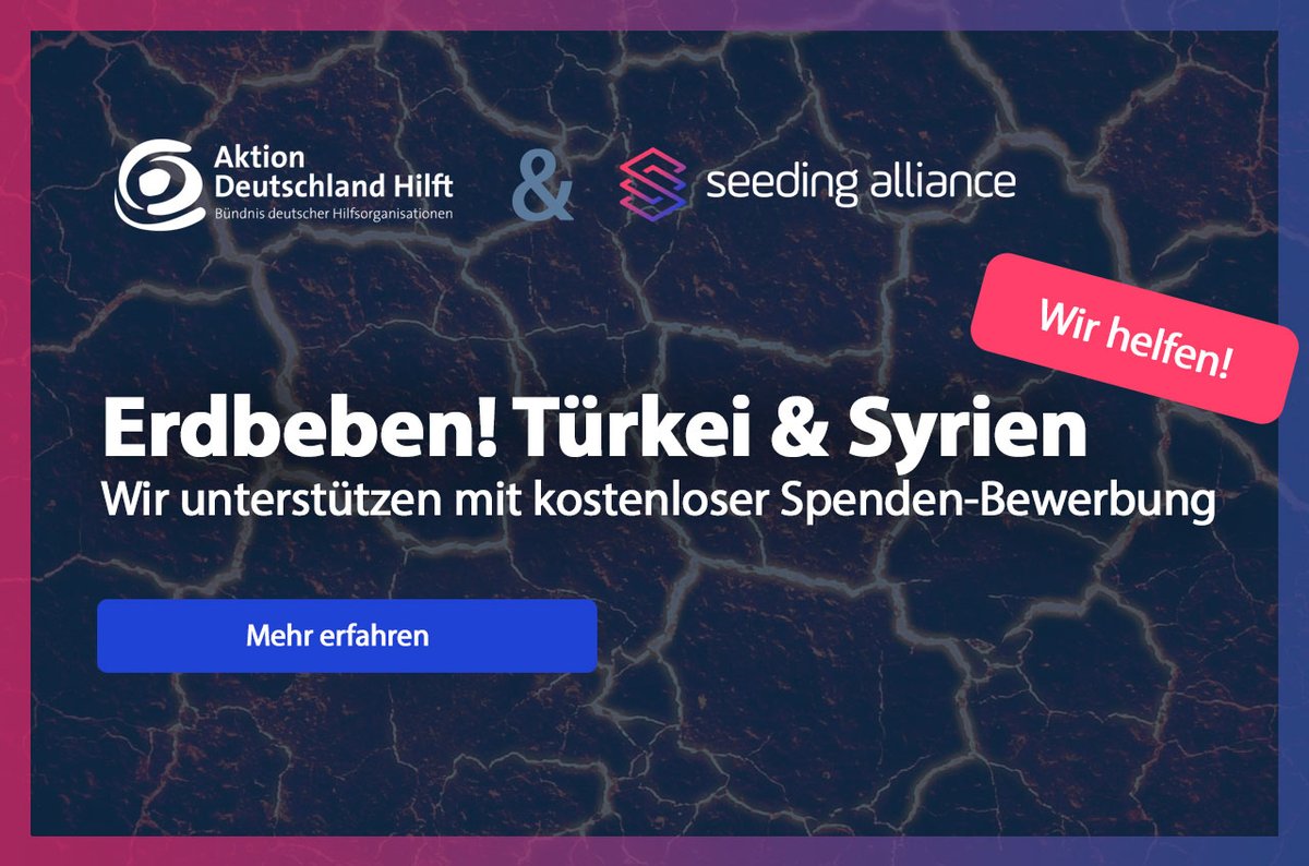 Größere Erdbeben sind am frühen Montagmorgen aus dem Südosten der Türkei und Syrien gemeldet worden. Die Folgen sind katastrophal.

Wir helfen mit einer Spenden-Kampagne. Die Kosten für diese Aktion tragen wir als Unternehmen. 

Mehr unter: seeding-alliance.de/allgemein/unse…