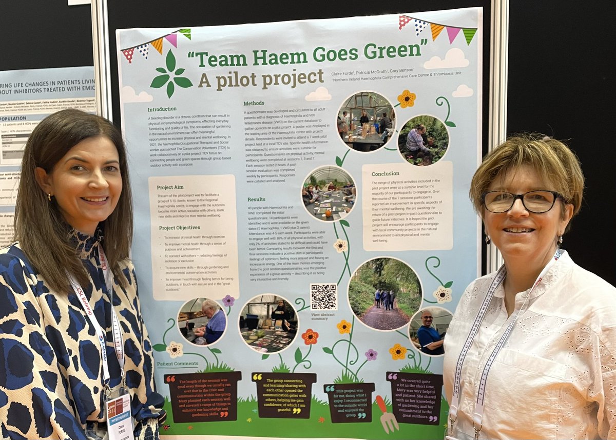 Well done to Claire Forde (OT) and Patricia McGrath (SW) - presenting their poster ‘Team Haem goes Green’ at EAHAD 2023. <a href="/BelfastTrust/">Belfast Trust</a> <a href="/ClaireForde12/">Claire Forde</a> <a href="/MrsM___/">Helen Manson</a> <a href="/GaryBen75666640/">Gary Benson</a> <a href="/HCPA11/">HCPA</a> <a href="/EMcConnell99/">Elaine McConnell</a>