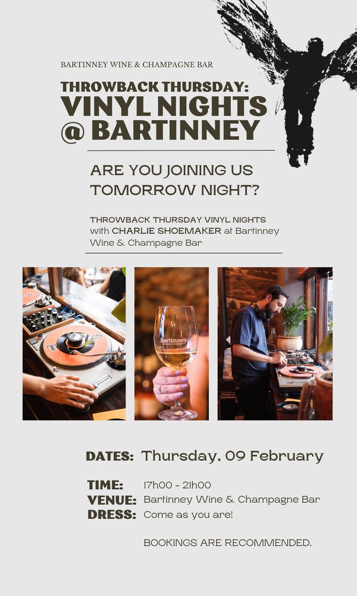 Are you joining us tomorrow night? #VinylNights at Bartinney Wine &amp; Champagne Bar
See you there!
______
#Bartinney #BartinneyWineandChampagneBar #ThrowbackThursdays