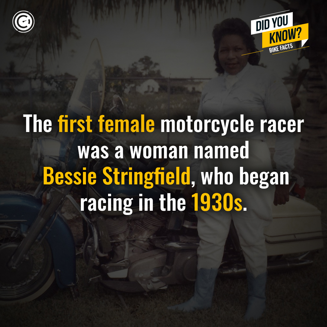 The first female motorcycle racer was a woman named Bessie Stringfield, who began racing in the 1930s.