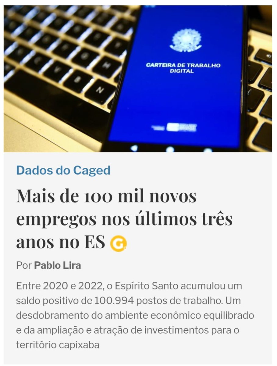 PabloSilvaLira's tweet photo. Notícia boa sobre a economia do ES no artigo de hoje da coluna #pablolira em @agazetaes 

#economia #economics #emprego #employment @ijsn.es #governocasagrande @obsmetropoles @contabeis.economia_uvv https://t.co/BUFGpQLIQB