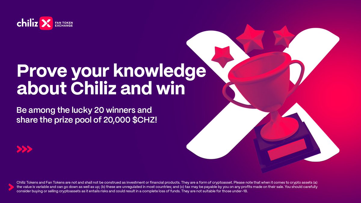 ChilizX's tweet photo. 𝐂𝐡𝐢𝐥𝐢𝐳 𝟓𝐭𝐡 𝐀𝐧𝐧𝐢𝐯𝐞𝐫𝐬𝐚𝐫𝐲 | Birthday Quiz 🎂

To celebrate Chiliz's 5th anniversary, we are rewarding 20 Chilizens with a share in the 20000 $CHZ prize pool! 👏🏆

Test your knowledge about Chiliz and win 🥳
👉 https://t.co/J7SHvMycWO

#ChilizAnniversary ⚡️ $CHZ https://t.co/x7v6WaxYnC
