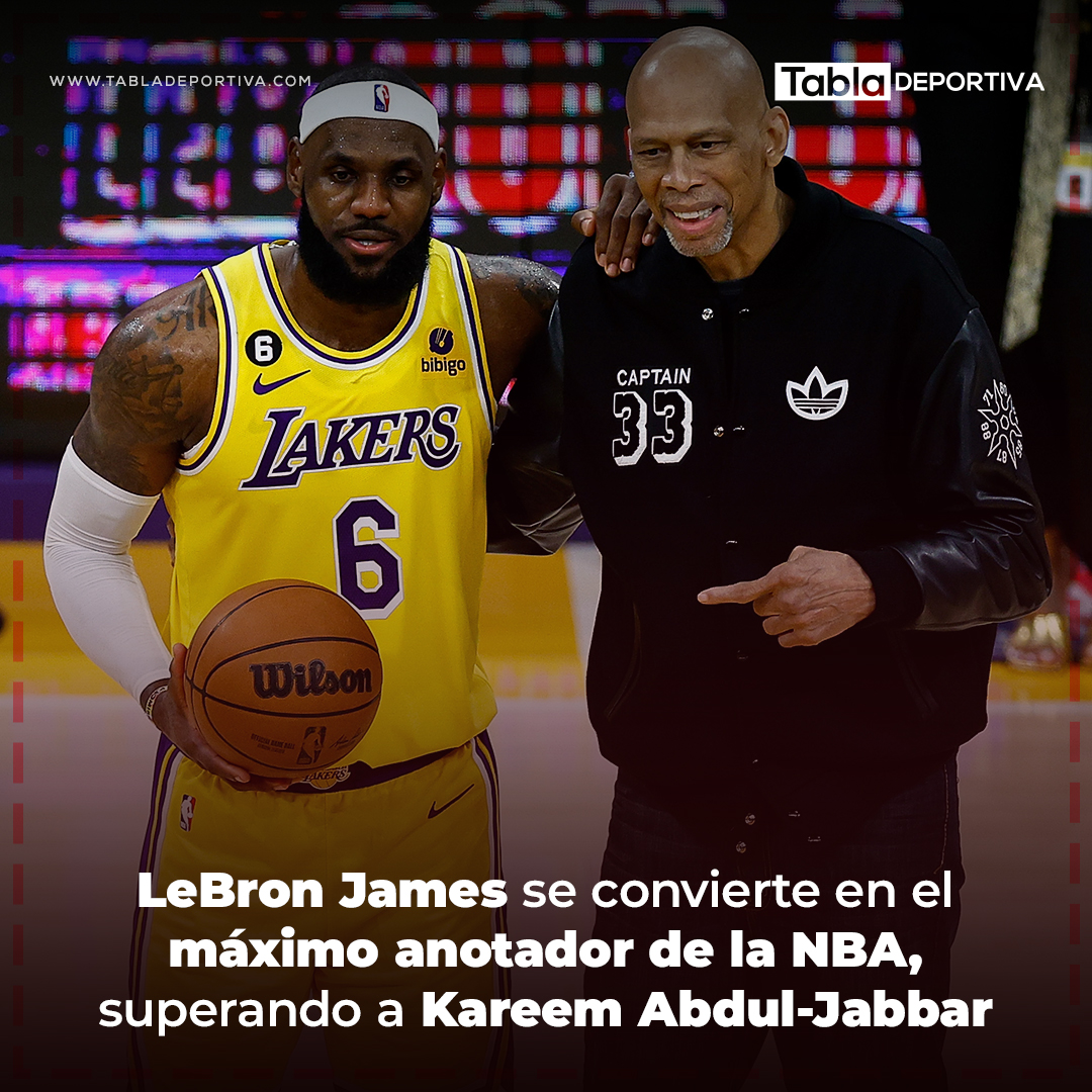 LeBron James rompió el récord de puntos de Kareem Abdul-Jabbar en la NBA y se convirtió en el jugador con más puntos en la historia de la liga.

Detalles en nuestra web: TABLADEPORTIVA.COM

#NBA #LeBronJames #maximoanotador #RecordNBA #baloncesto #NBANoticias #NoticiasNBA