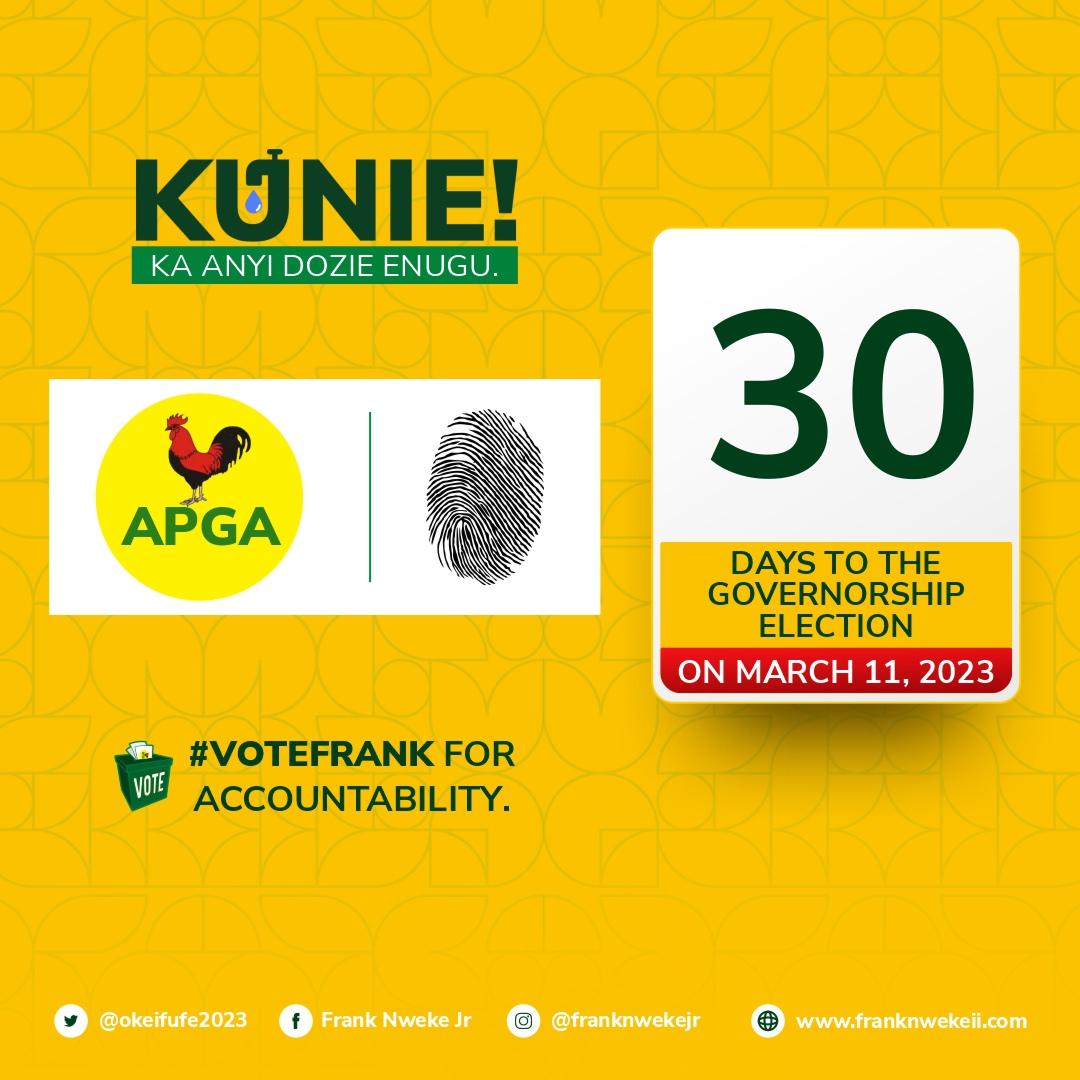 MaziOhaJekwu's tweet photo. It 30 days for Enugu State to either vote @FrankNwekeII or regret losing the best thing that will happen to ndị Enugu, I pray that we decide to stop suffering and smiling and Vote a Leader who's passionate about making positive impact to our society.
#Ozugo
#kunie
#VoteFrank https://t.co/yB7mLm3xMi