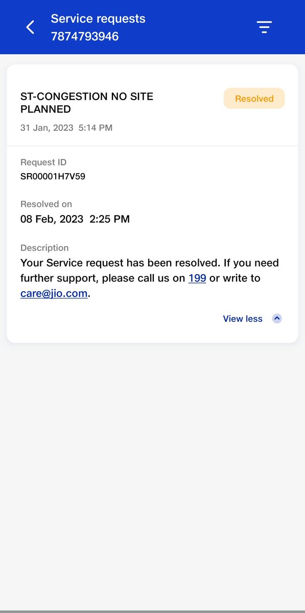 Service not resolved but resolved in portal.
Such a fraud and cheapest service brand of the world. JIO SIM.
<a href="/AshwiniVaishnaw/">Ashwini Vaishnaw</a> <a href="/JioCare/">JioCare</a> <a href="/reliancejio/">Reliance Jio</a> <a href="/_MukeshAmbani/">Mukesh Ambani</a> <a href="/Nitaambani56/">Nita Ambani↗️</a> <a href="/AmbaniKaVansaj/">Anant Ambani ↗️</a> 
My service request not resolved from last 10 days. 
Shame on Mukesh Ambani and team