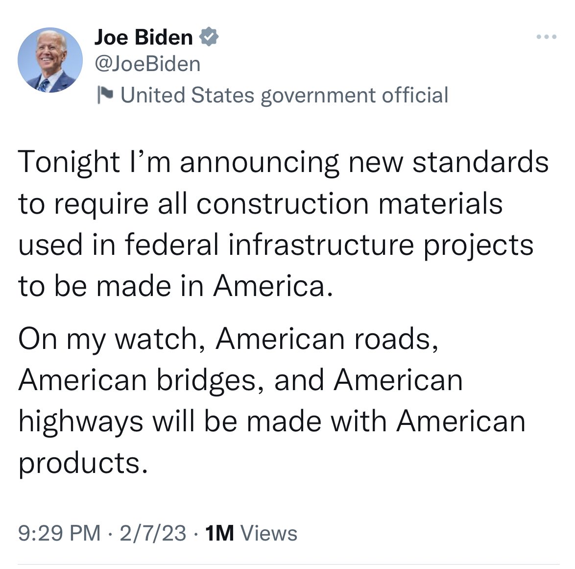 A “Buy American” rule for infrastructure projects means we will get less infrastructure for our money. Extremely shortsighted policy decision to score quick political points.