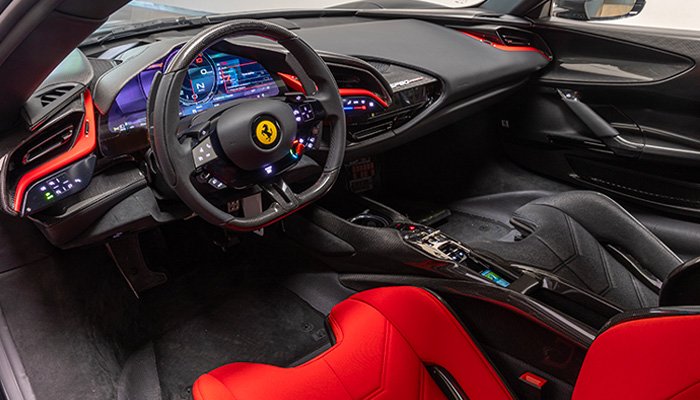 Sporty elegance is the innate characteristic of this Tailor Made #FerrariSF90Stradale #AssettoFiorano.
The interior is interspersed with contrasting details and strong colours, that lend the cabin a touch of exuberant power. 
#FerrariTailorMade #Ferrari