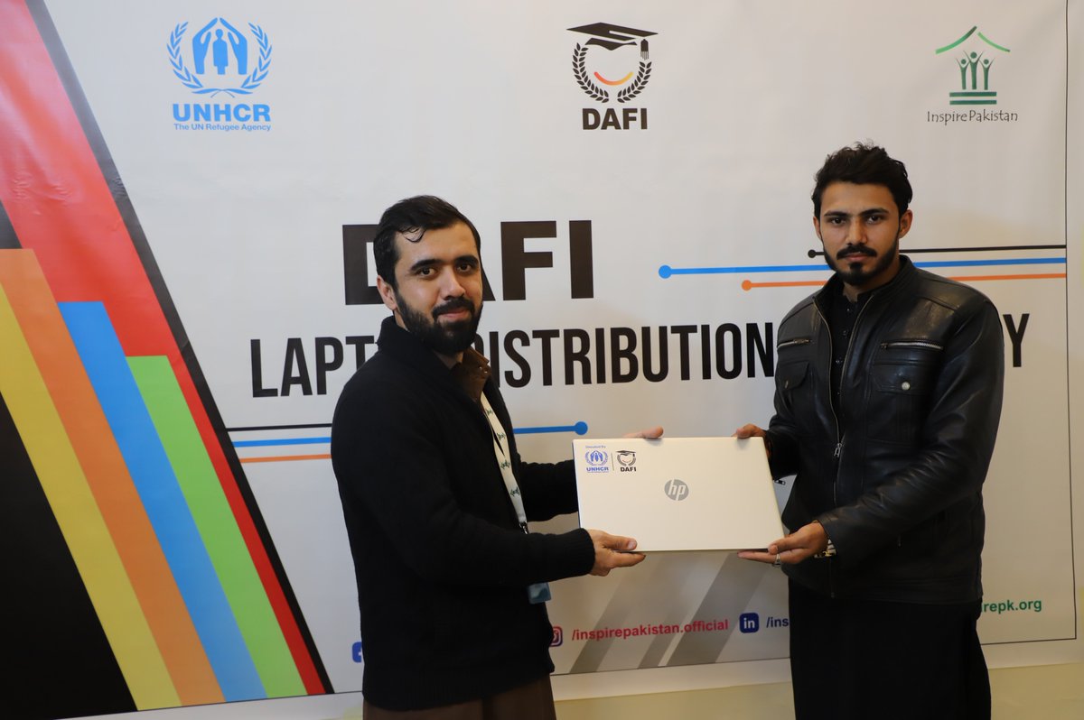 UNHCRPakistan's tweet photo. “This laptop will help me to do my research,” said Shukaria, an 🇦🇫 refugee medical student.

🇦🇫 refugee DAFI scholars received 22 laptops👨‍💻👩‍💻 to continue enhancing their knowledge &amp; learning.

Other 175 laptops will be distributed by @inspak with the support of @UNHCRPakistan. https://t.co/8kjEmk3kzW