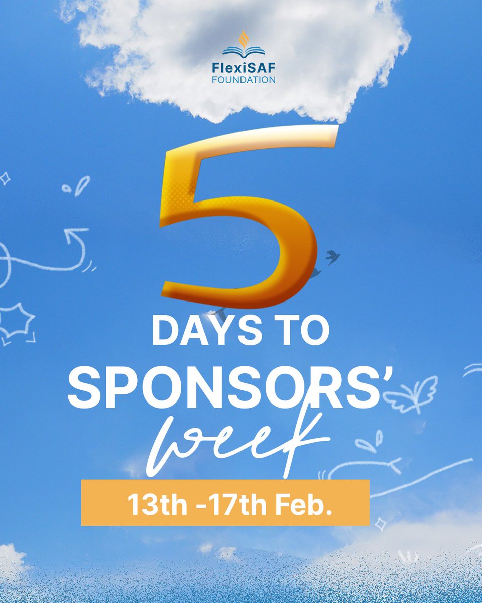 Flexisaf_fdn's tweet photo. It’s 5 days to our sponsors’ week!🥳🥳
Would you like to be a part of our next Sponsors’ Week? Send us a dm to sign up!
#SponsorsWeek #sponsorachildseducation #investinthefuture #SDG4 https://t.co/L8MG64rsib