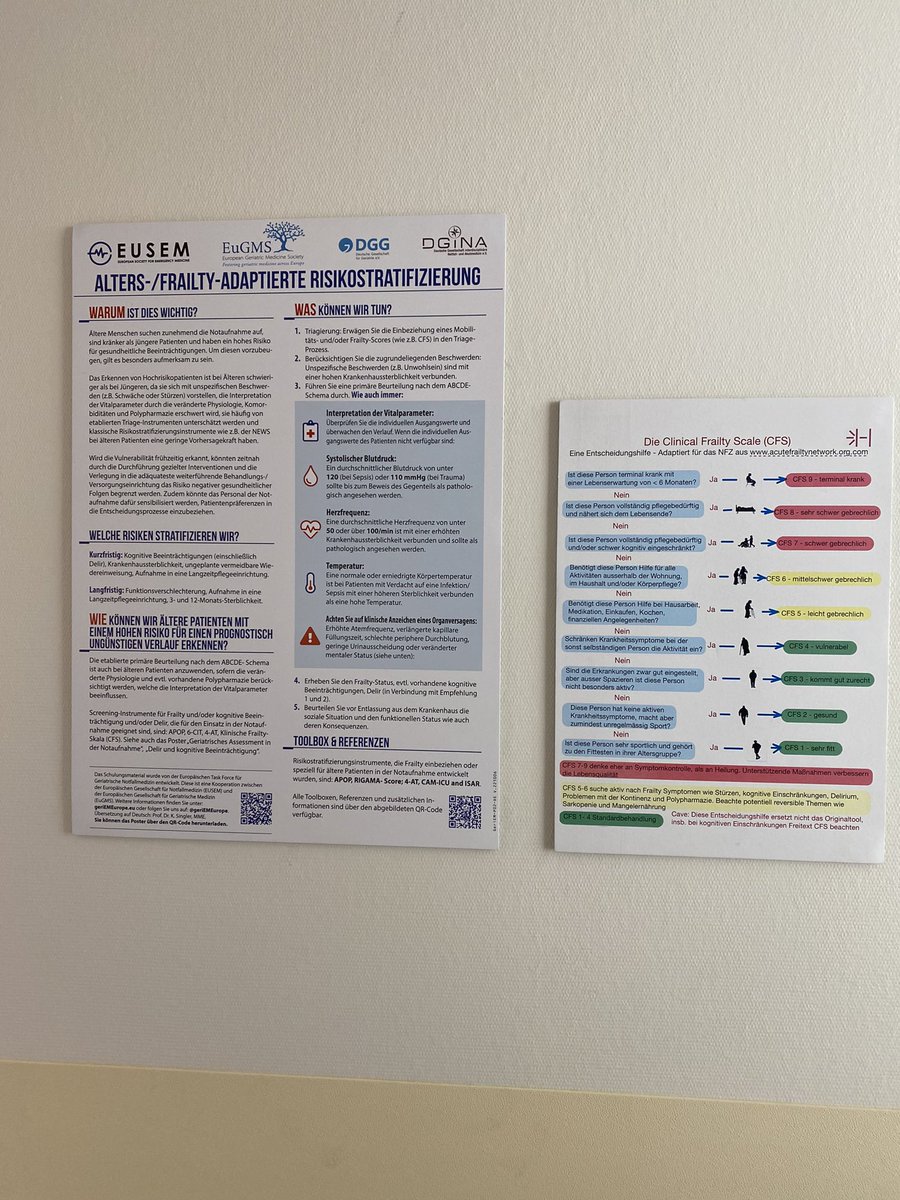 Finally arrived. For assessment for geriatric urgency in our triage. Now also available in German, the Frailty adapted risk stratification poster.
#geriEM @replynickel posters.geriemeurope.eu