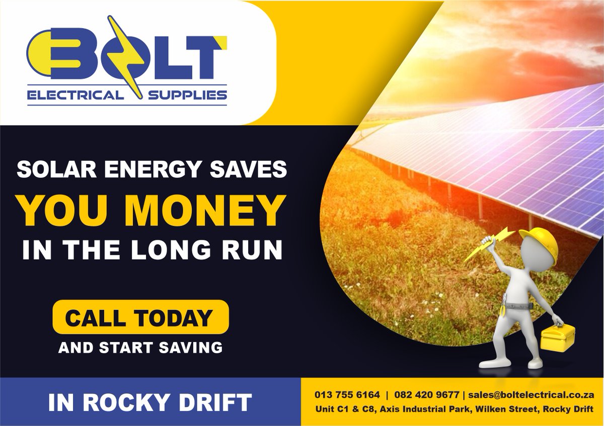 Solar energy saves you money in the long run.
Office: 013 755 6164 

#boltelectrical #solarenergy #hashtagonline
#electricity #electrical #electrician #energy #power #electric #electricians #electricalengineering #electricianlife #engineering #electricalwork #solar