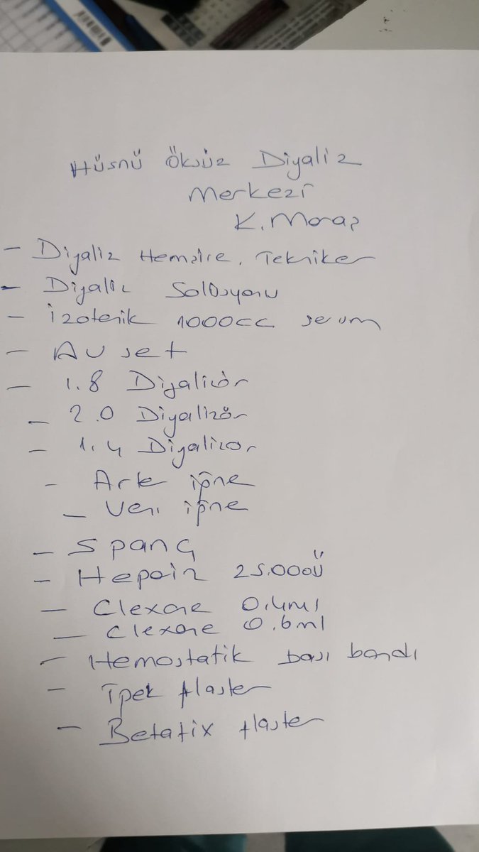 Maraş Hüsnü Öksüz Diyaliz Merkezinde çalışmak üzere acil diyaliz teknikerine ihtiyaç var. Ekipman eksiği var acil lütfen #MARAS #marasdeprem