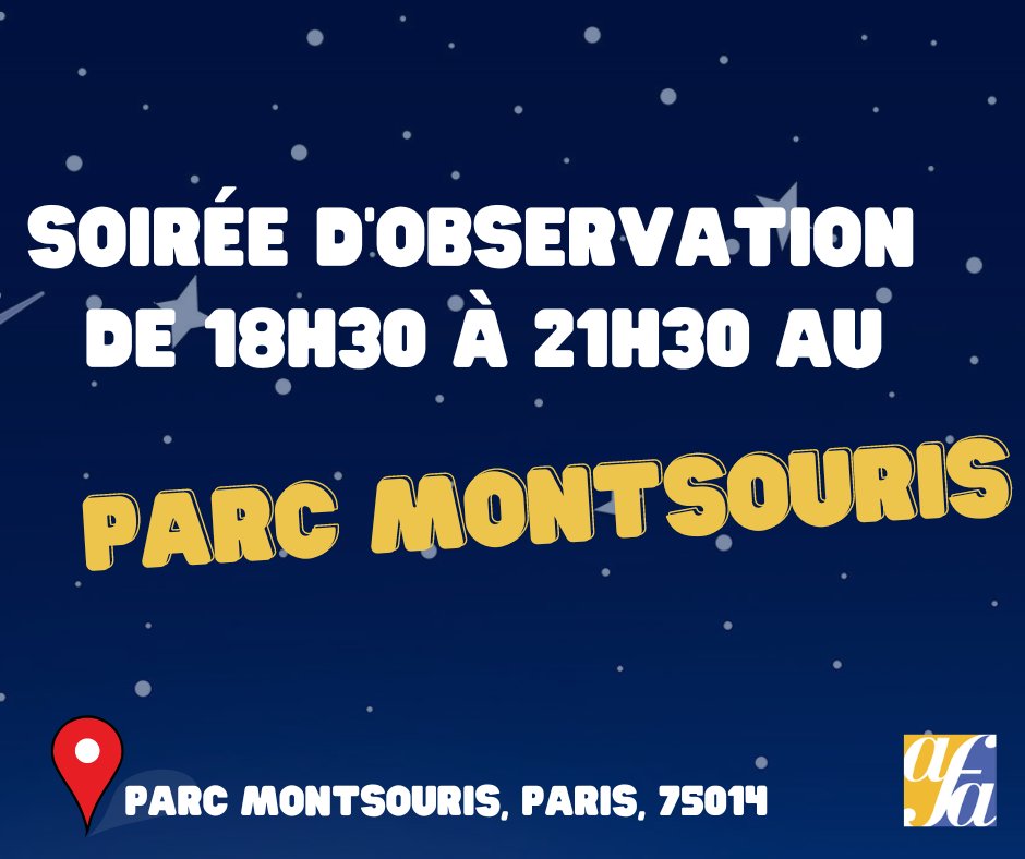 afastronomie's tweet photo. ⚠️ Soirée d'observation au Parc Montsouris le 10 février de 18h30 à 21h30 ! 

📖 Vous retrouverez une observation du ciel à l’oeil nu et au télescope, de plus, des mythes et légendes sur les constellations vous seront contées 

➡️ Une soirée gratuite et ouverte à toutes et tous https://t.co/9Vp6iWraBY