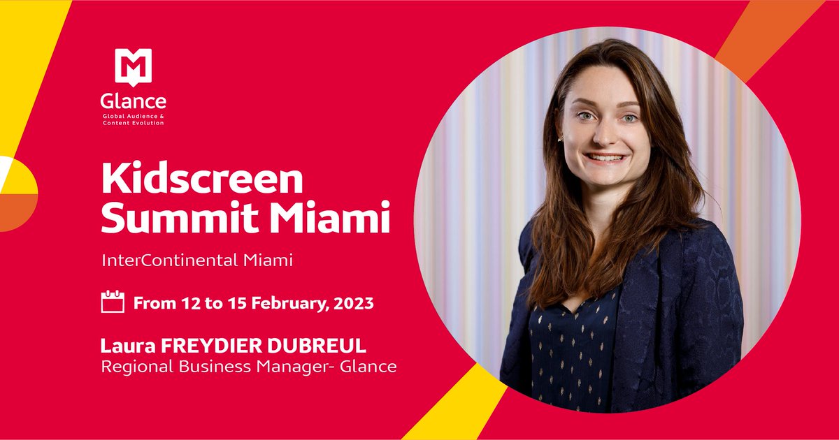 Glance_Insights's tweet image. 📢  You are from the children’s #media industry? Attending to the next #KIDSCREEN SUMMIT in Miami? 
👉 Meet Laura Freydier Dubreul, our Regional Business Manager, to hear the latest news, insights &amp;amp; outlooks!
📅 From Feb 12 to 15
More information: ow.ly/5AgR50MC28k