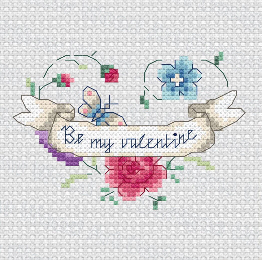 Heart 'Be My Valentine' Easy Cross Stitch Design, DMC, 18 Threads, PDF Digital Download etsy.me/3lirJ2g #anniversary #valentinesday #bedroom #wall #homedecor #digitalcrossstitch #flowercrossstitch #heartcrossstitch #butterfly