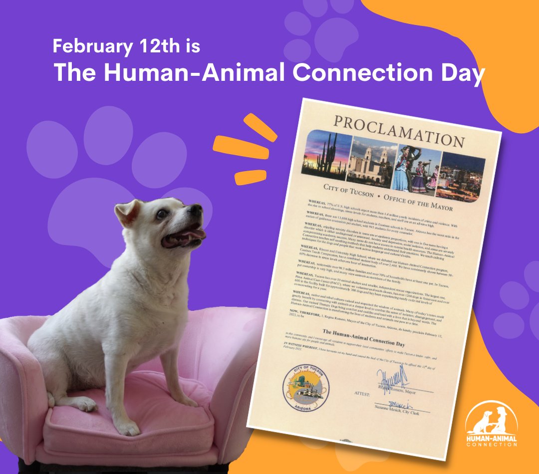 ✨ Today is The Human-Animal Connection book launch! We're also honored and grateful to announce that we are celebrating The Human-Animal Connection Day in the City of Tucson! Thank you to our community for all the support! 
.
.
.
#Tucson #ThisisTucson #HACday #February12