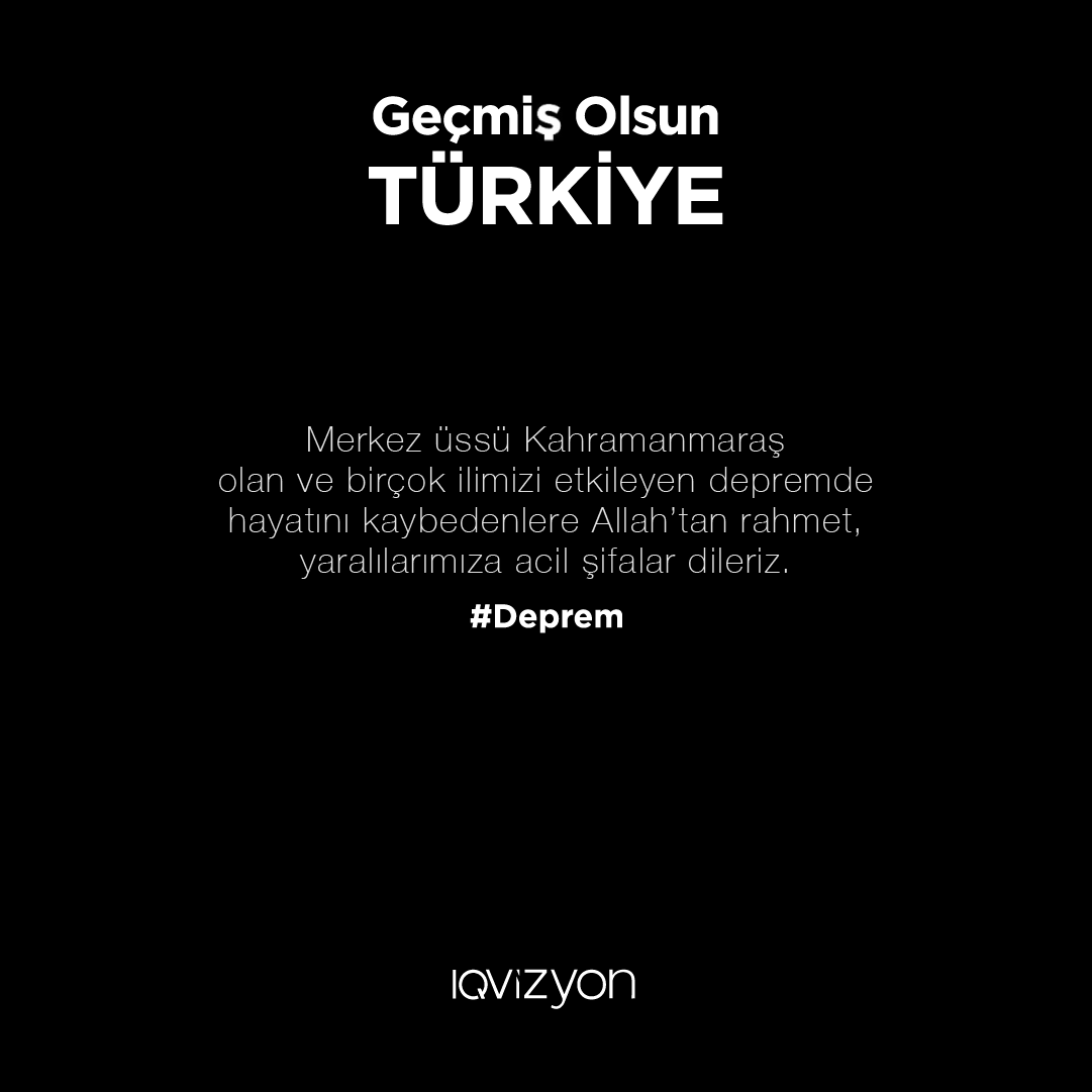 Merkez üssü Kahramanmaraş olan ve birçok ilimizi etkileyen depremde hayatını kaybedenlere Allah'tan rahmet, yaralılarımıza acil şifalar dileriz.
#deprem