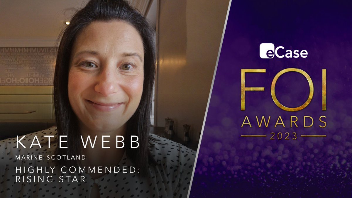 Highly commended in the field of FOI Rising Star is Kate Webb of @marinescotland 

Well done Kate!

#FOI23 #eCaseFOIawards #FOIawards