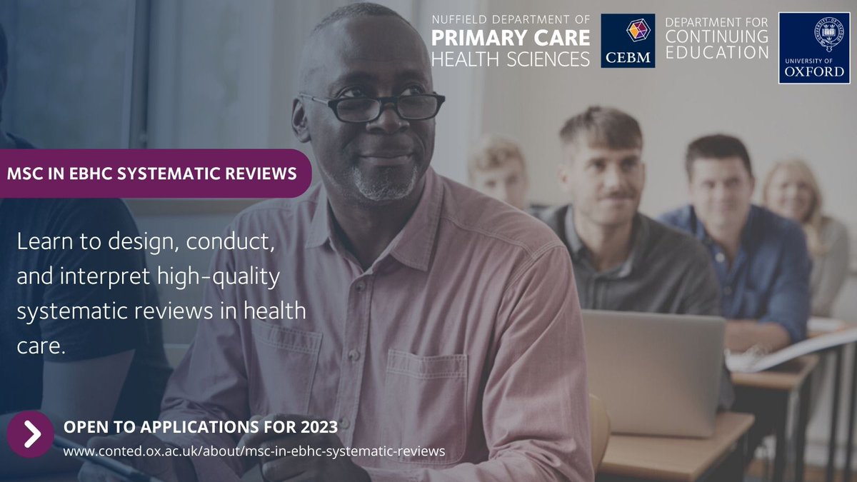 #Systematicreviews use explicit methods to answer specific evidence-based #research questions in #healthcare. 

Join our expert-led MSc, choosing from a wide range of online & face-to-face modules to learn the skills needed to conduct #systematicreviews: bit.ly/2Xm0NiO