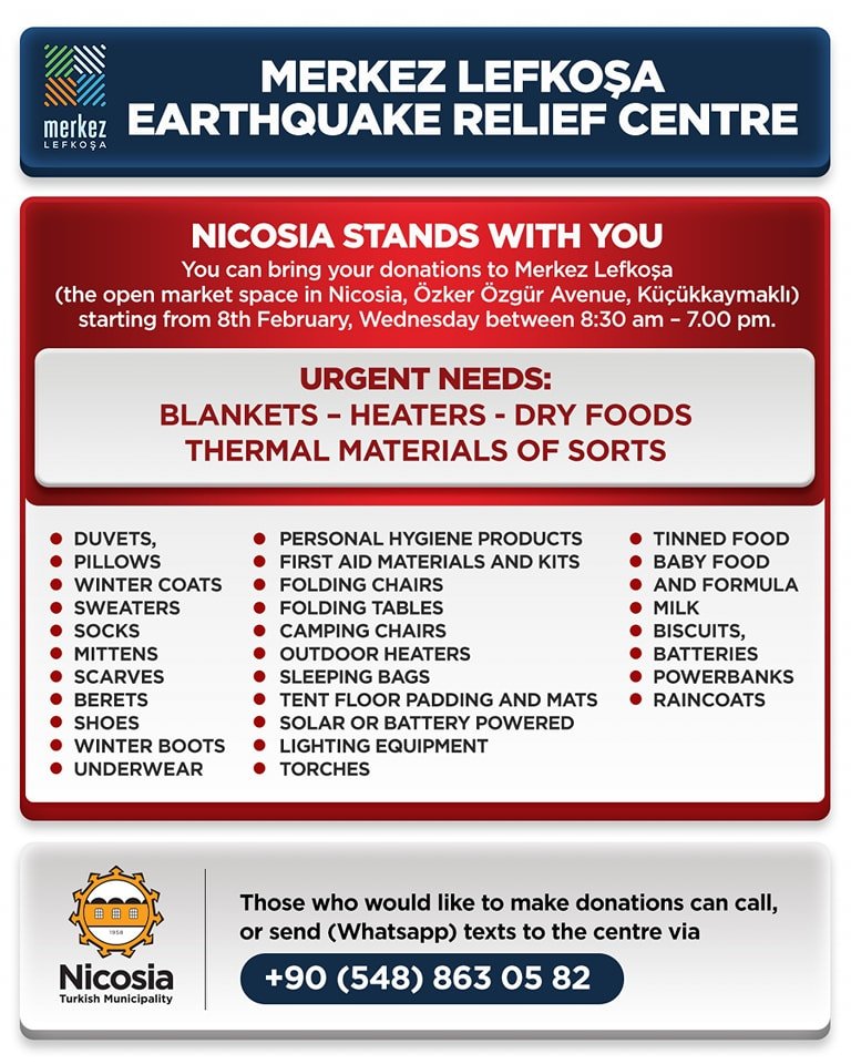 H4Cooperation's tweet image. We are collecting donations to be transferred to the Earthquake Relief Centre in Nicosia!
Drop of times: 10.00-17.00