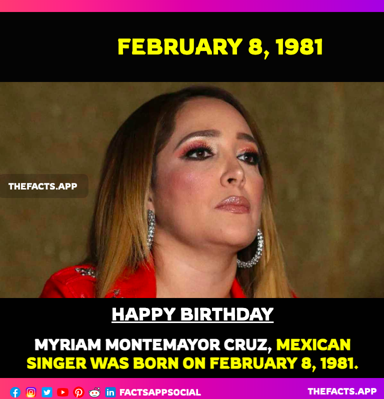 factsappsocial's tweet photo. #OnThisDay #DidYouKnow #MyriamMontemayorCruz (@MyriamMonteCruz), #Mexican #singer was born on February 8, 1981. Please Like,Follow and Retweet. #Latinpop #EMImusic #GoldAward #songs
https://t.co/yyJM0wcNtc https://t.co/TOERr3KwwX