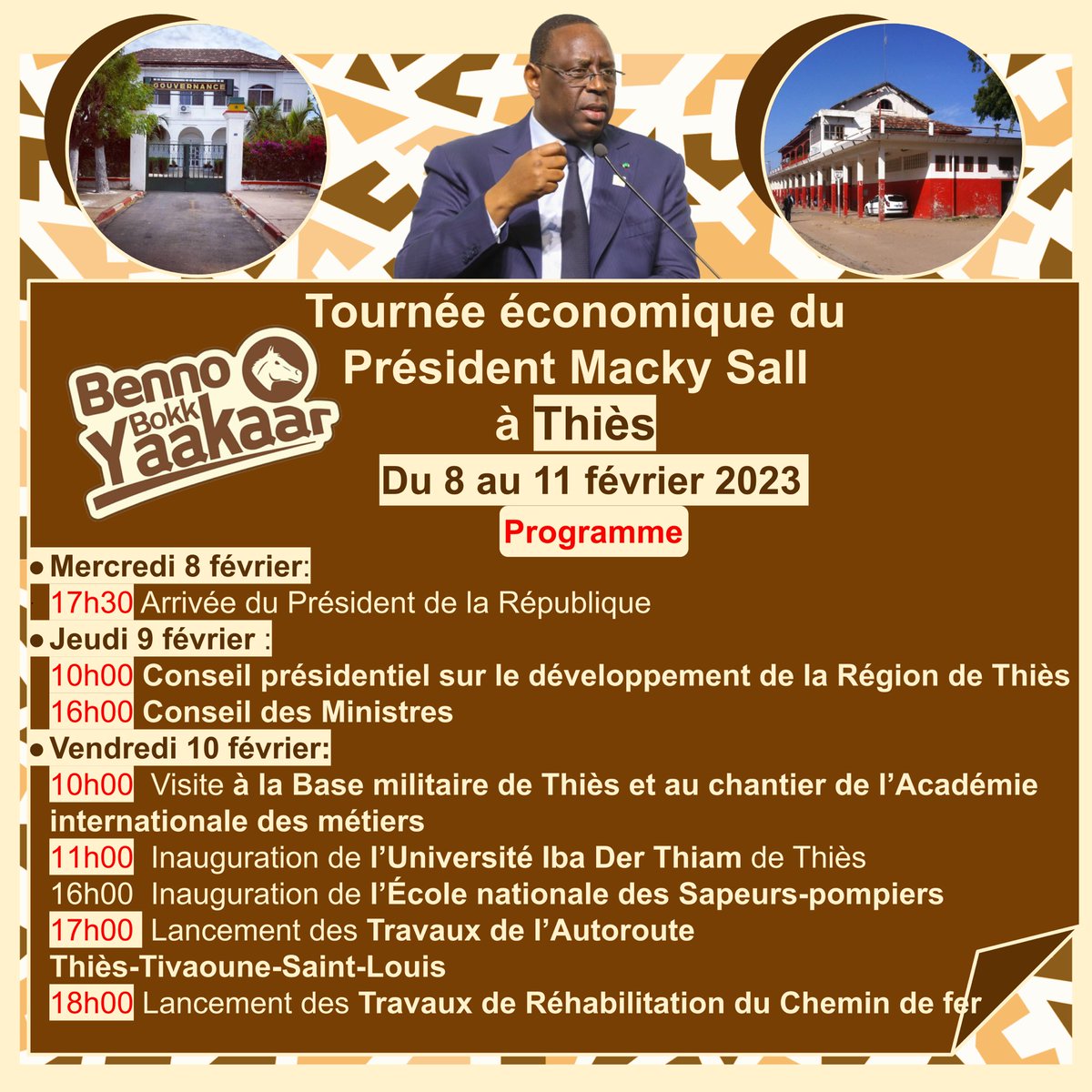 BBYSenegal's tweet photo. Dans le cadre de sa tournée économique, SEM @Macky_Sall, est attendu cet après-midi à Thiès où il va présider le Conseil Présidentiel et le Conseil des ministres. 
Le chef de l’État va inaugurer également des infrastructures et lancer des travaux publics. https://t.co/TX6Ey0I1ih
