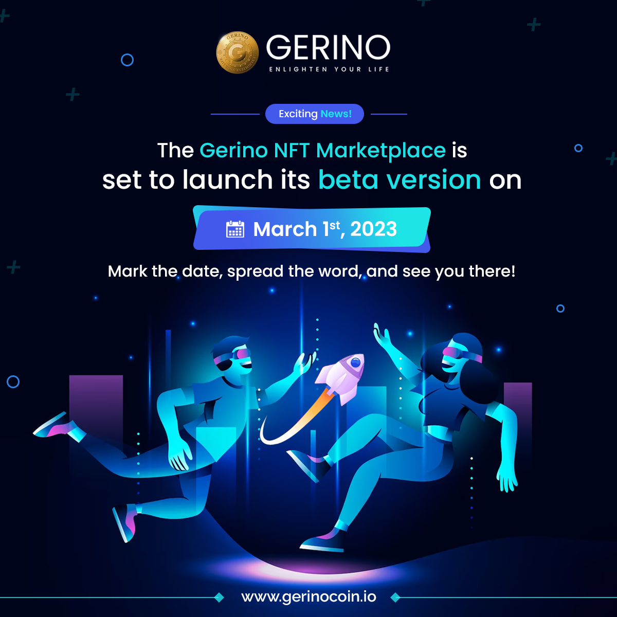 gerino_coin's tweet photo. Gerino #NFT Marketplace is set to launch its beta version on March 1st, 2023.

Mark the date, spread the word, and see you there!

https://t.co/63ocSeJs63

#Gerino #cryptocurrency #crypto #Cryptos #BNB #cryptocurrencies #cryptonews #NFTMarketplace #BetaLaunch #NFTs #cryptoart https://t.co/eyoKCtIhSi