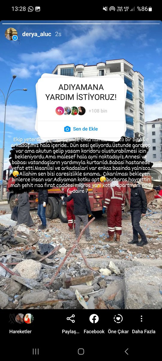 DeryaAlu1's tweet photo. Vinç ile afad yetkilileri lazim asansör ve beton bloklar var bunların kaldırılıp yaşam koridoru oluşturulması gerekiyor.iletisim merkez valilik önündeki baz istasyonundansağlayabiliyor.ilcelerle iletişim kurulamıyor ama çok göçük var.Acil seyyar tuvalete ihtiyac var!@AdiyamanAfad https://t.co/CLCiUgPx28
